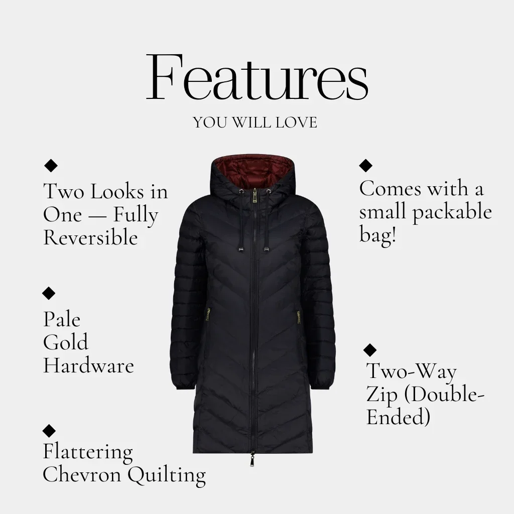 Arnie Women's 90/10 Reversible Down Coat - Black/Cabernet - Image 3