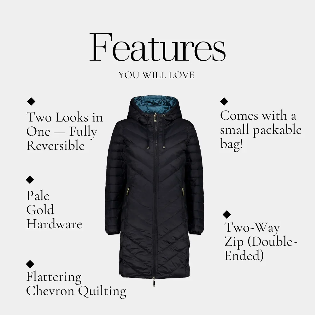 Arnie Women's 90/10 Reversible Down Coat - Black/Empire - Image 3