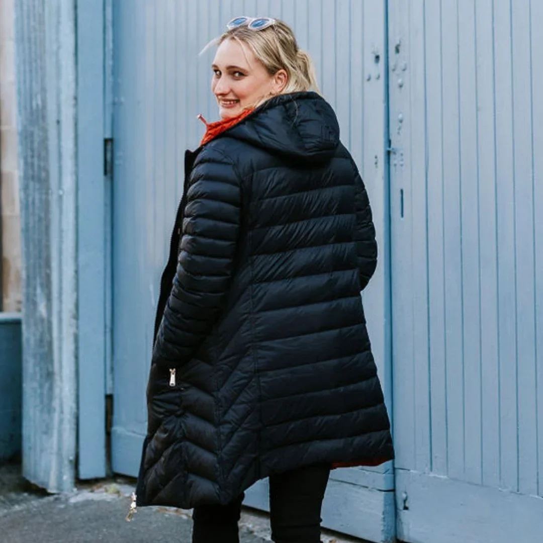 Arnie Women's Reversible 90/10 Down Coat - Black / Intense Rust - Image 4