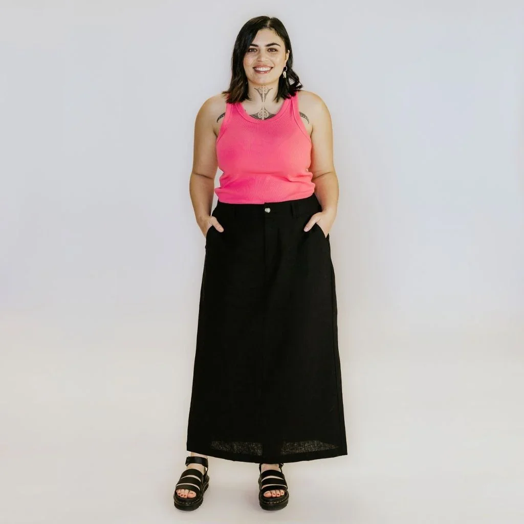 Becky Women's Linen Skirt - Black - Image 2
