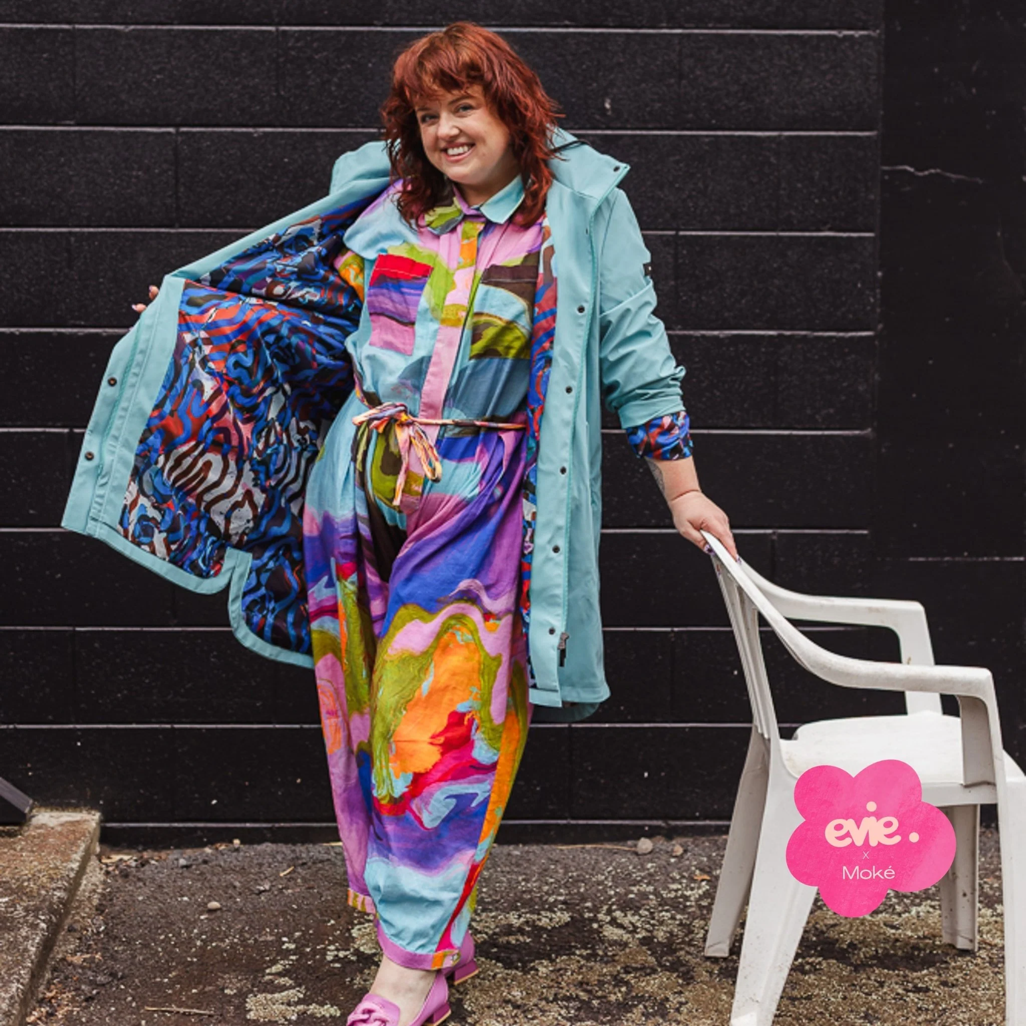 Billie Raincoat - Aqua/Evie Aqua Trails - Image 3