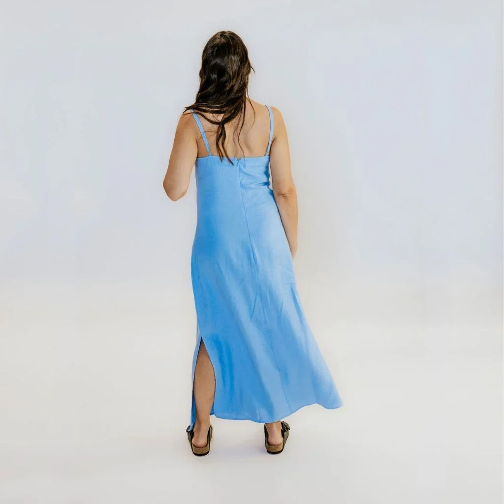 Gina Women's Linen Slip Dress - Pool Blue - Image 3