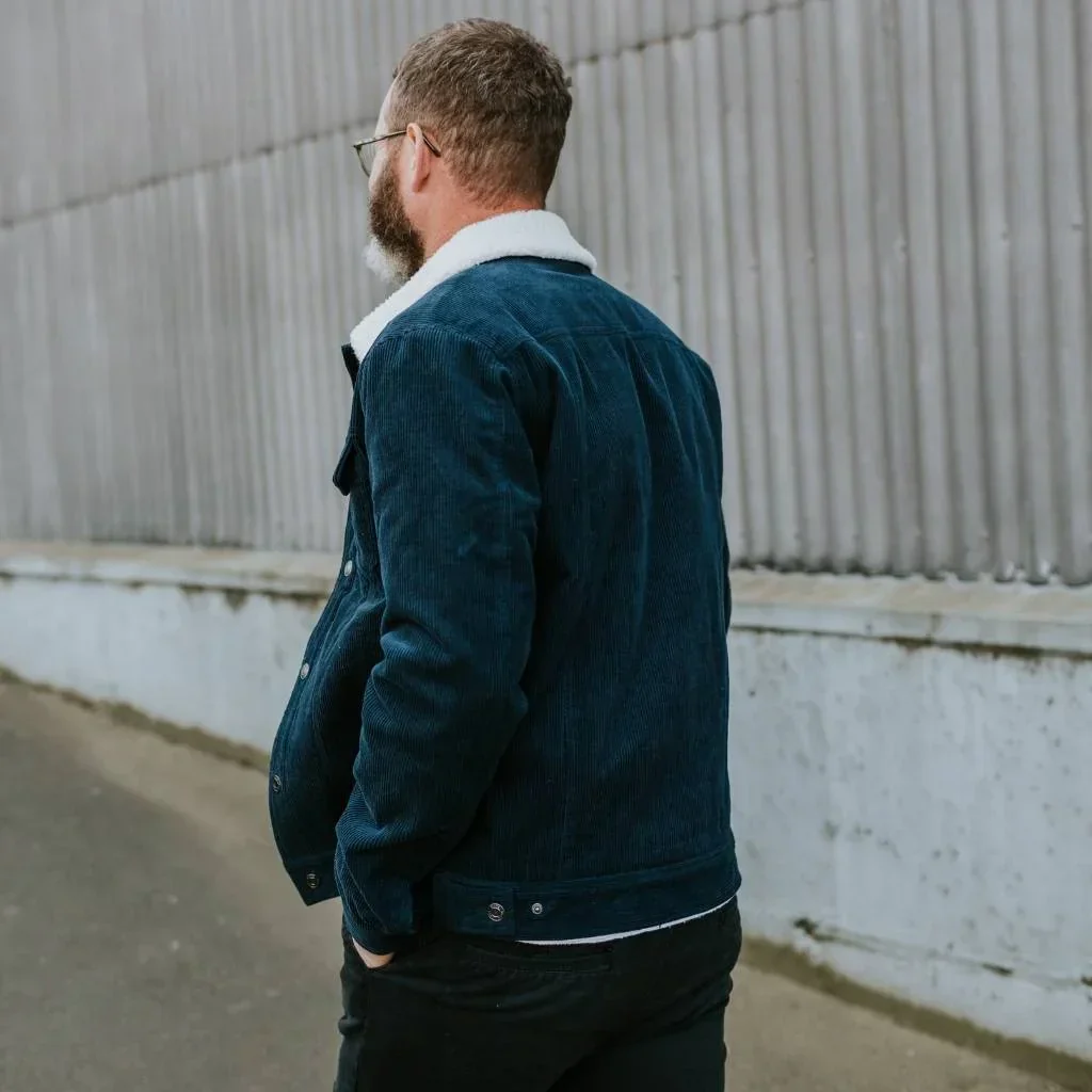 Hammer Men's Cord/Sherpa Jacket - Navy/White Sherpa - Image 4