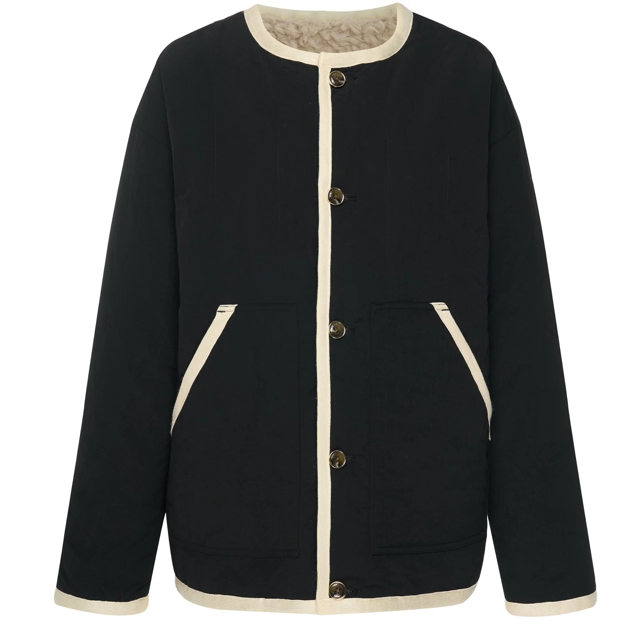Juniper Reversible Faux Shearling Jacket - Black/Cream - Image 4
