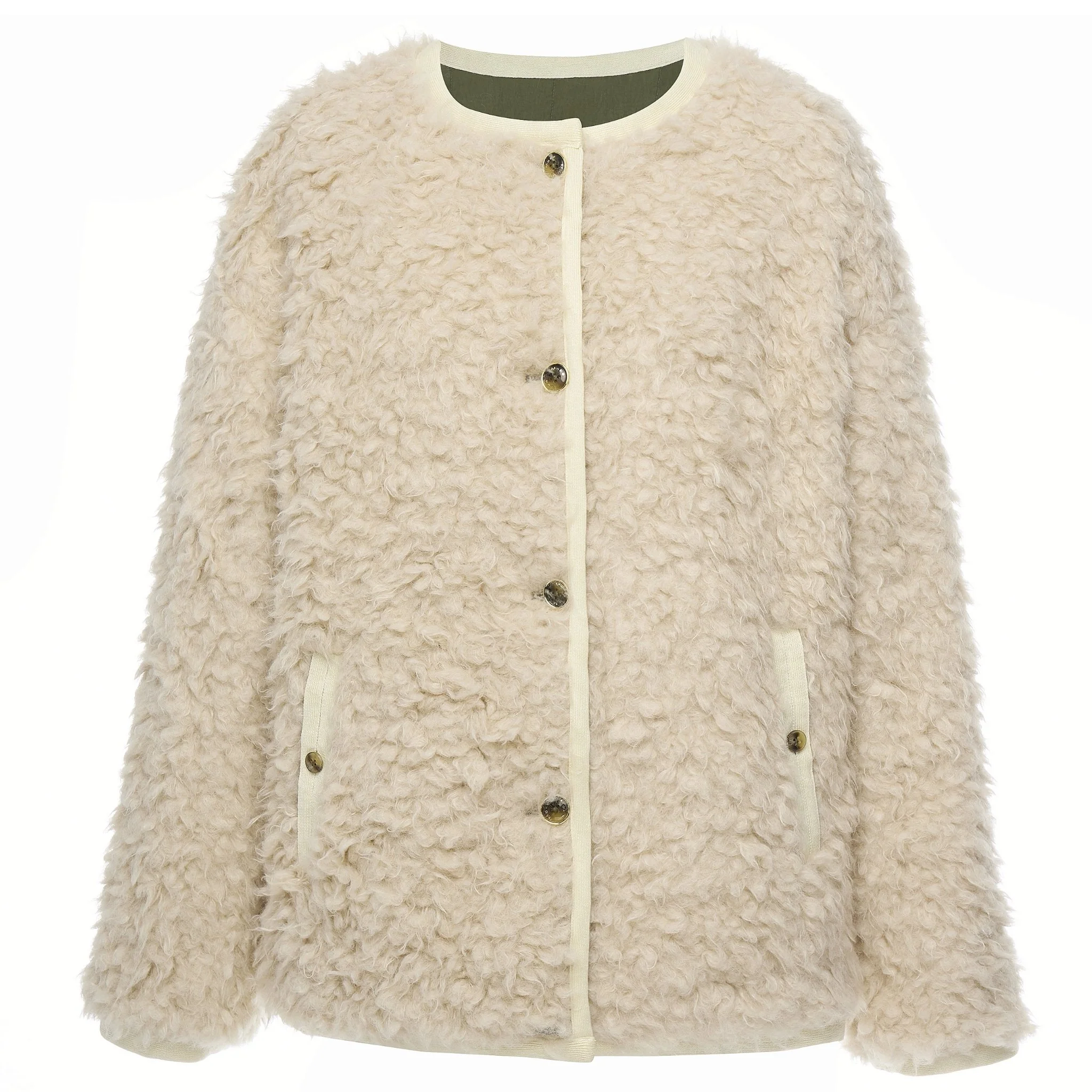 Juniper Reversible Faux Shearling Jacket - Olive Green/Cream - Image 5