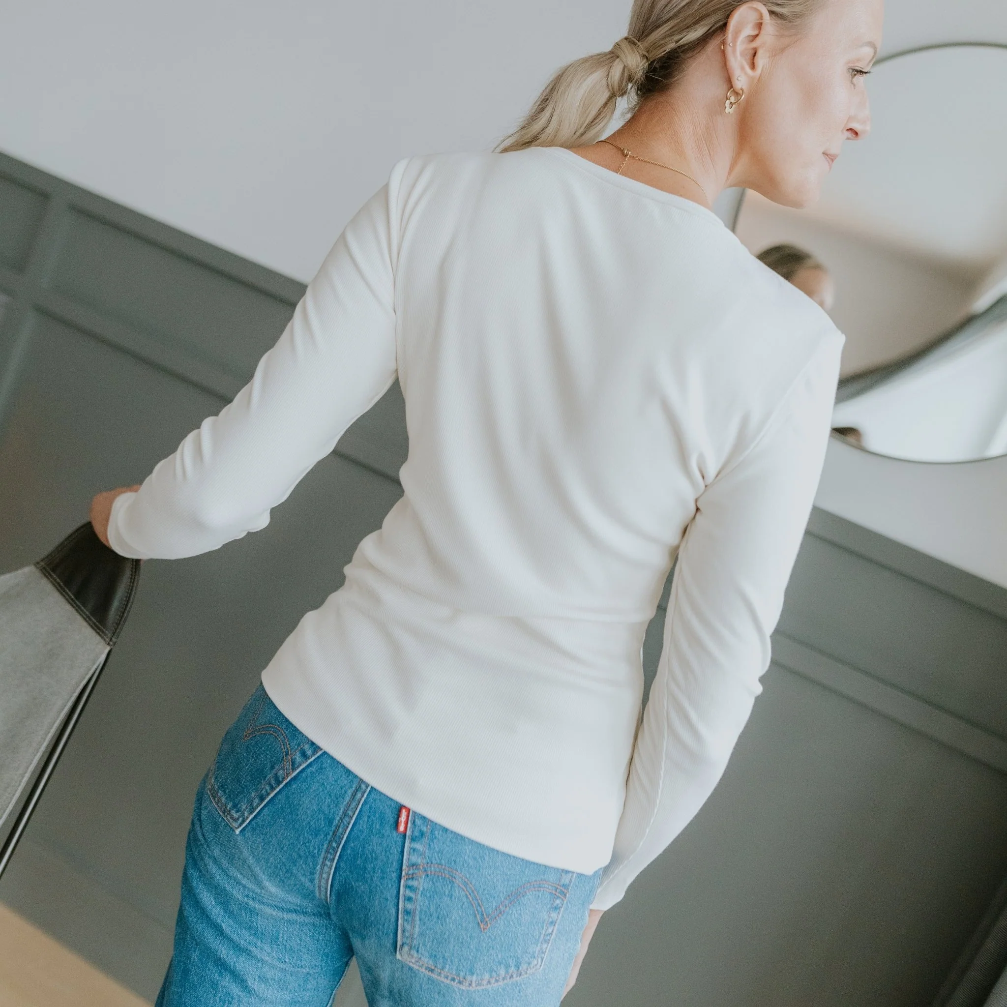 Lina Long Sleeve Ribbed Top - Pearl - Image 4