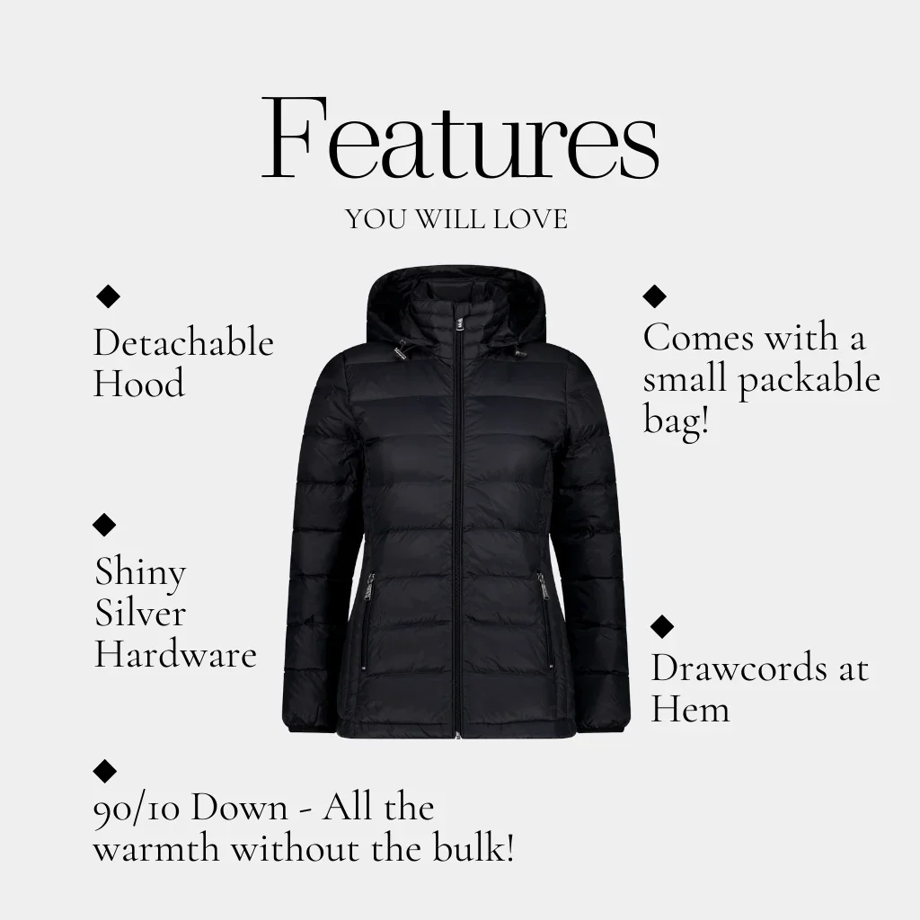 Lynnette Women's 90/10 Packable Down Jacket - Black - Image 3
