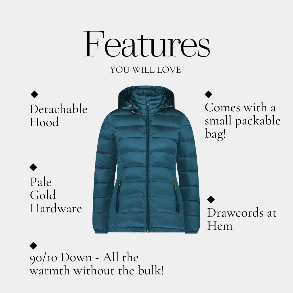 Lynnette Women's 90/10 Packable Down Jacket - Empire Teal - Image 3