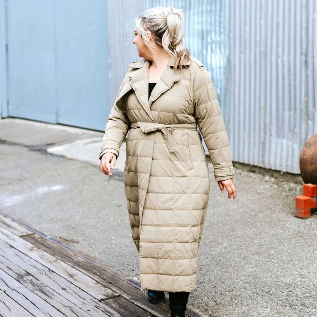 Maisey Women's 90/10 Stretch Down Trench Coat - Mushroom - Image 3