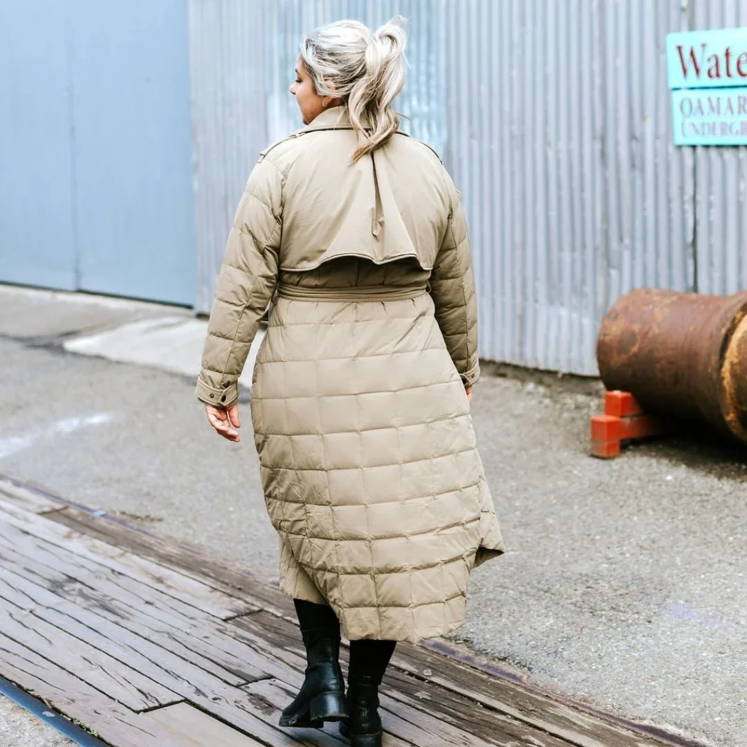 Maisey Women's 90/10 Stretch Down Trench Coat - Mushroom - Image 4