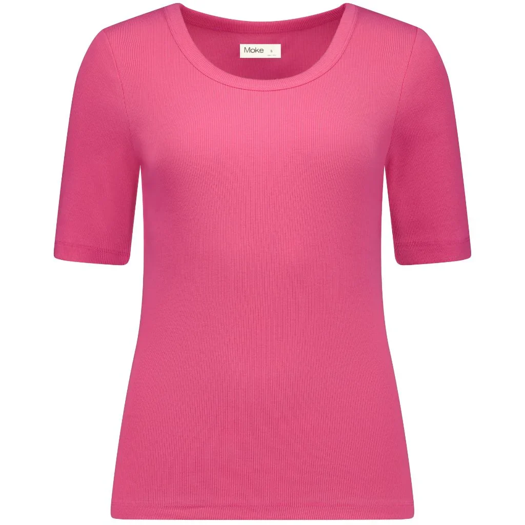 Meme Women's Cotton Ribbed Tee - Hot Pink