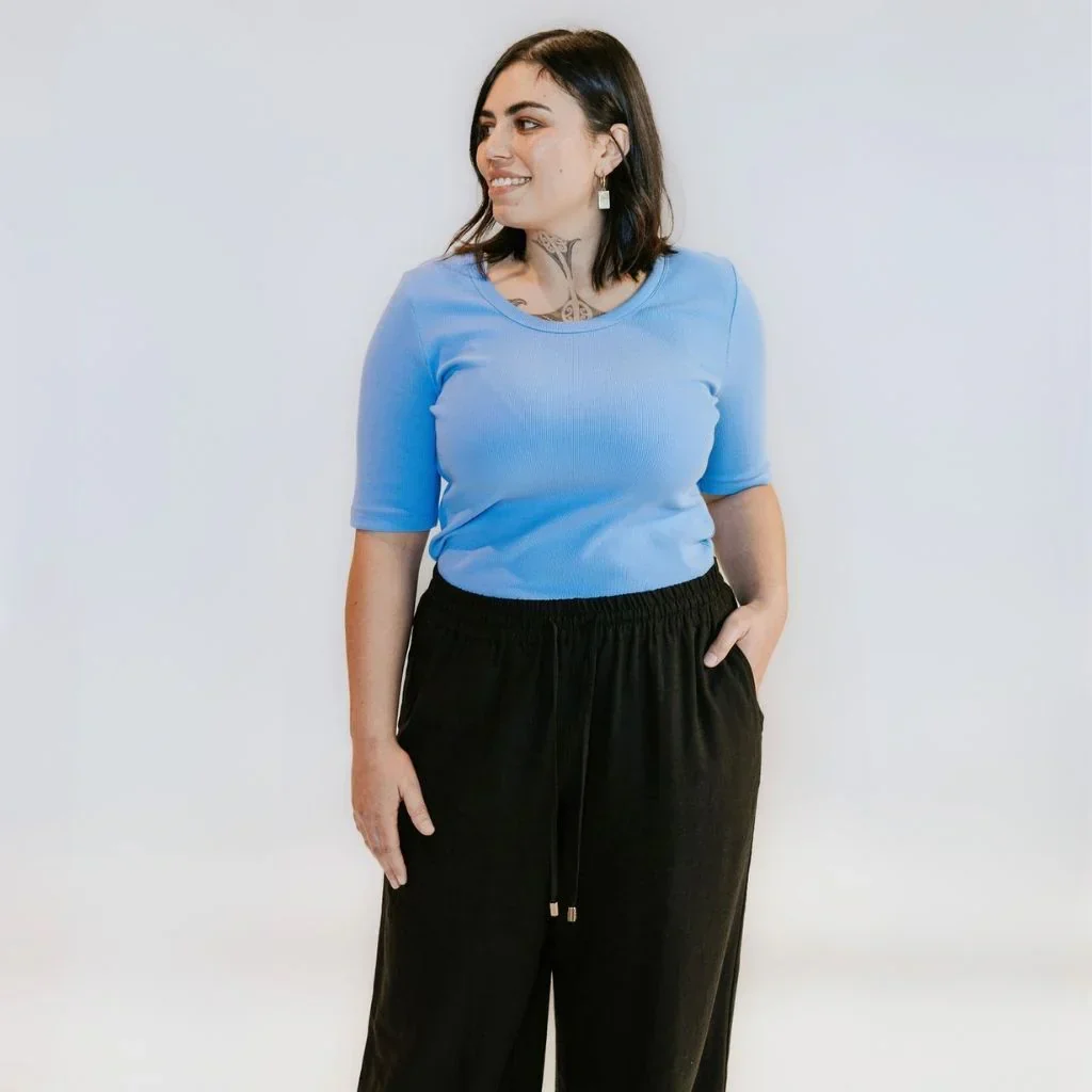 Meme Women's Cotton Ribbed Tee - Pool Blue - Image 3