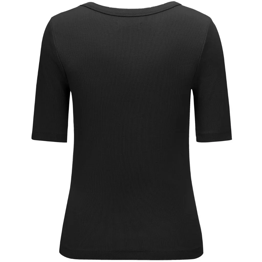 Mezz Women's Cotton Rib Knit T-Shirt | Black - Image 2