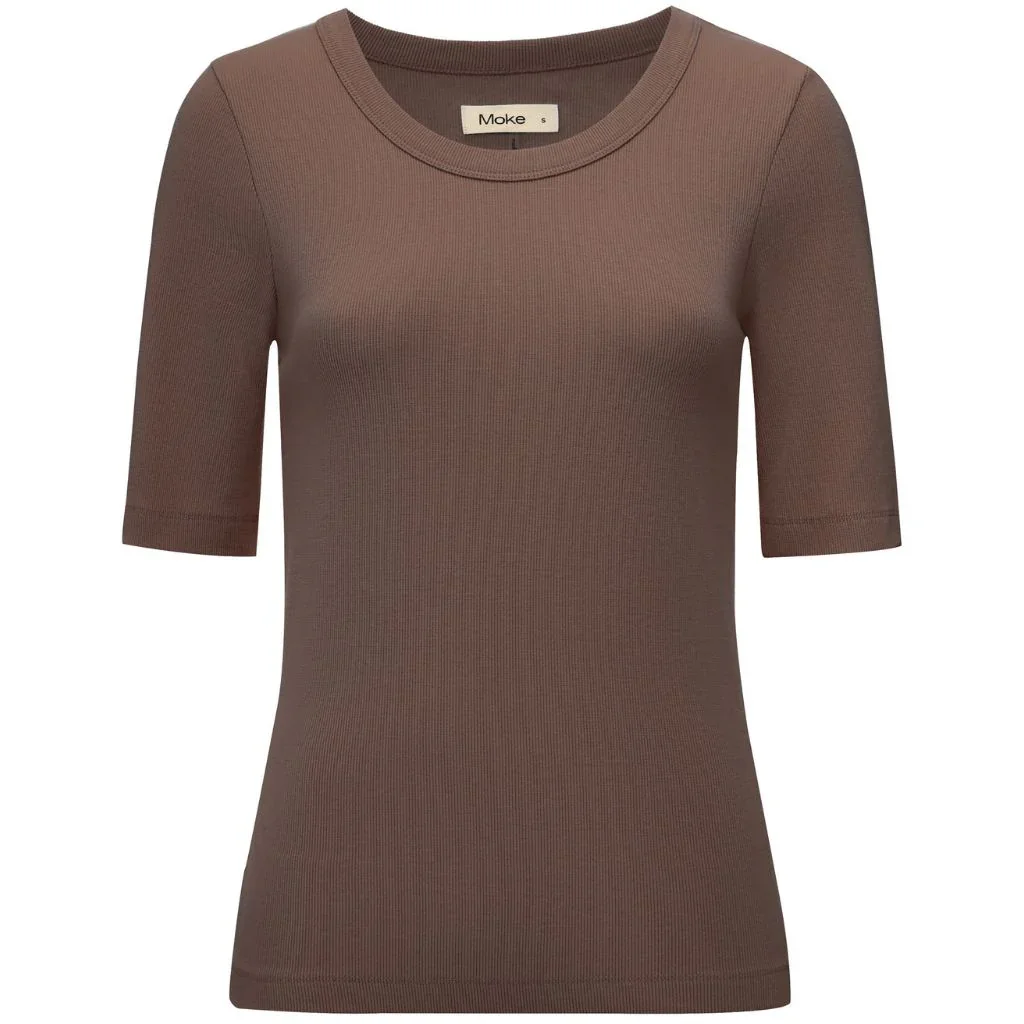 Mezz Women's Cotton Rib Knit T-Shirt | Cocoa