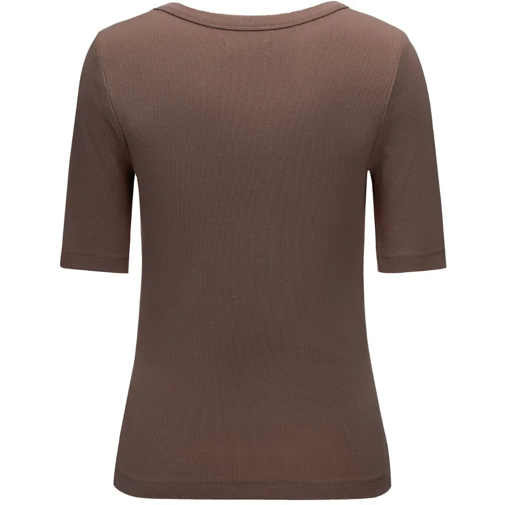 Mezz Women's Cotton Rib Knit T-Shirt | Cocoa - Image 2