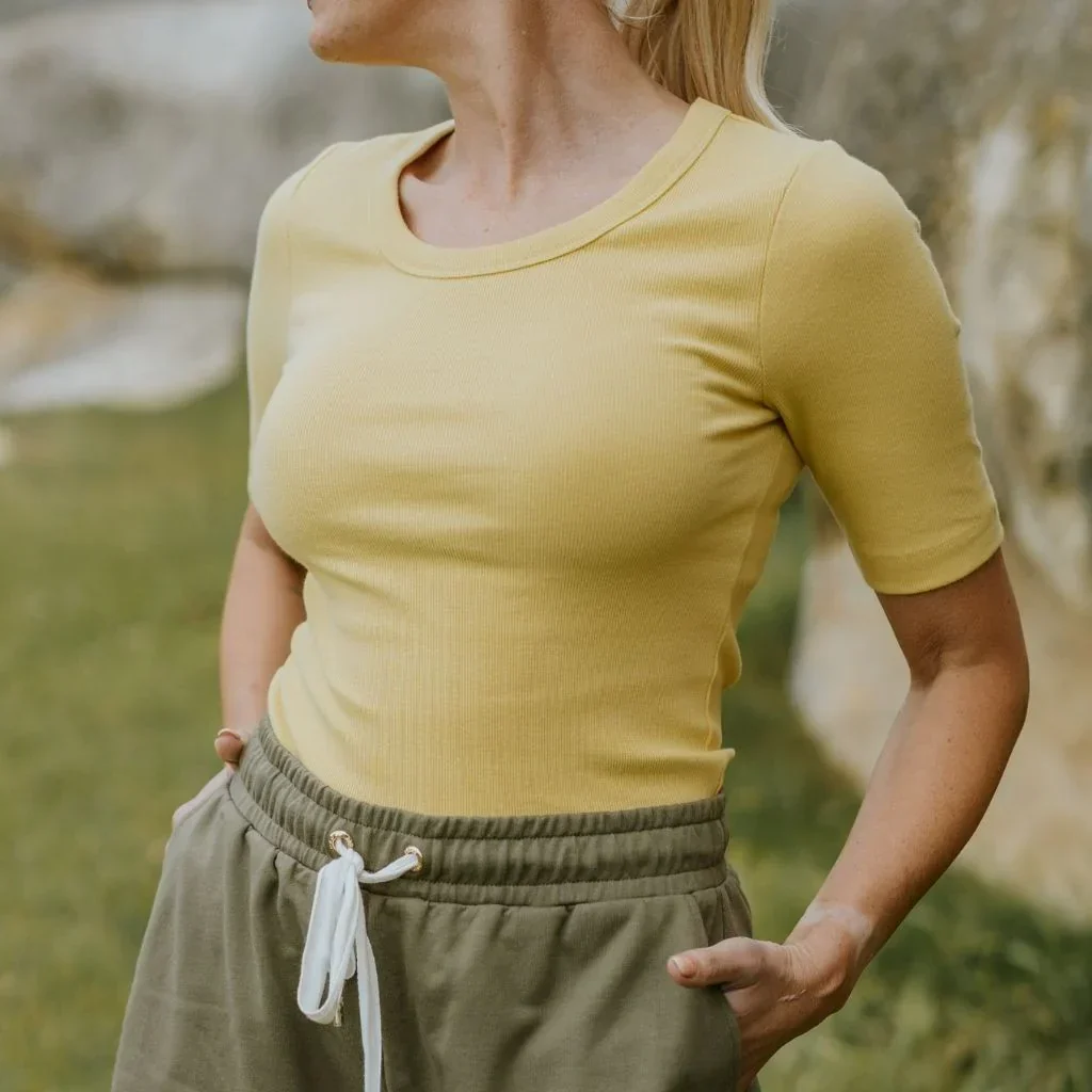 Mezz Women's Cotton Rib Knit T-Shirt | Lemongrass - Image 3