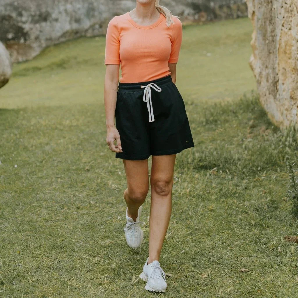 Mezz Women's Cotton Rib Knit T-Shirt | Sunset Coral - Image 3
