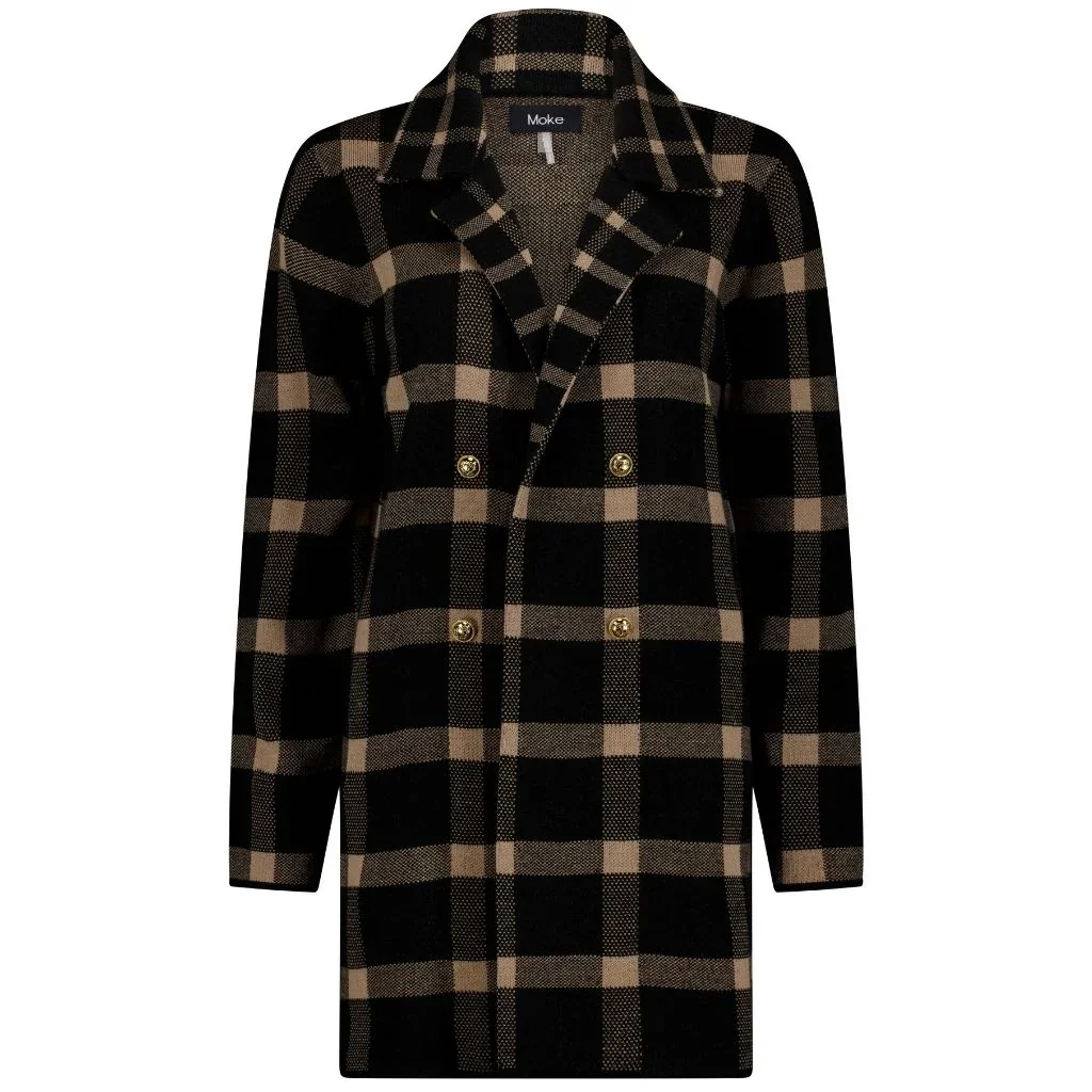 Mila Women's Knit Coatigan - Black Barley Check