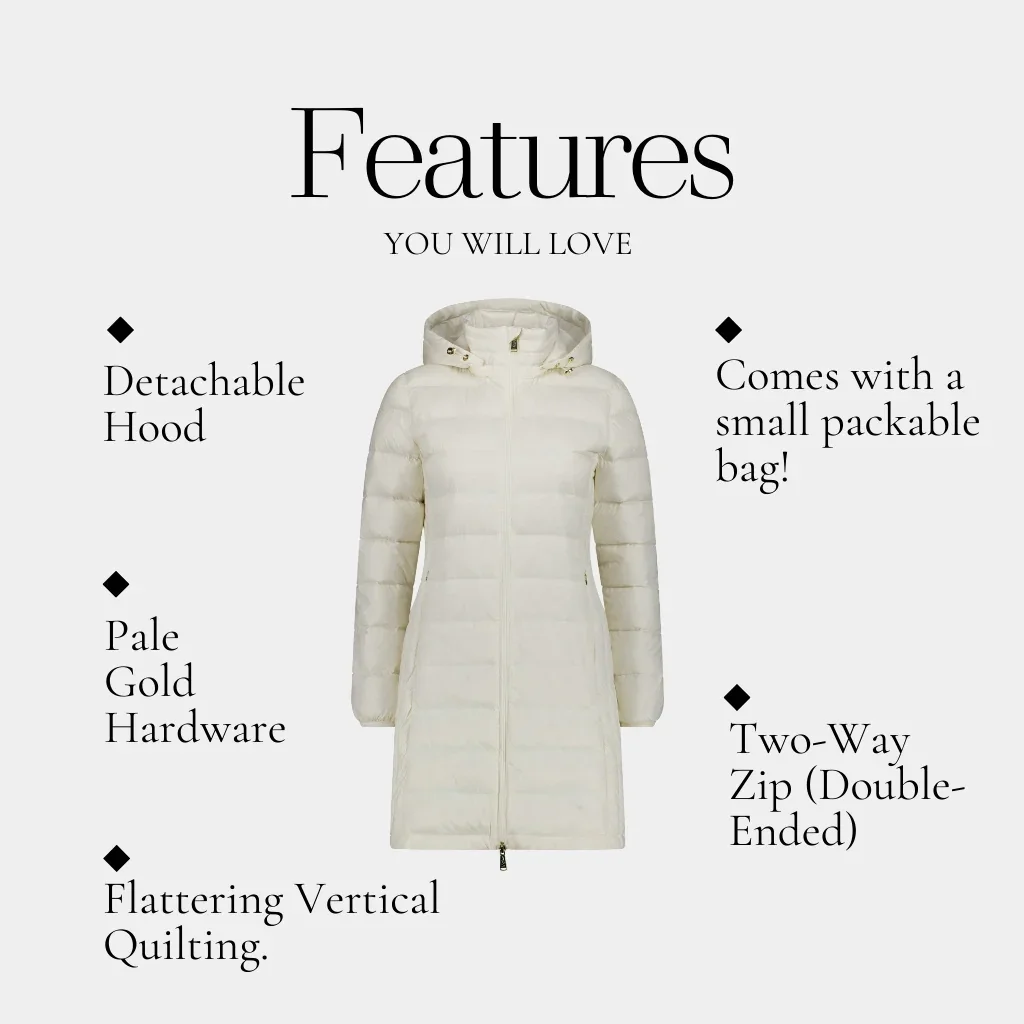 Sarah Women's 90/10 Packable Down Coat - Cream - Image 3