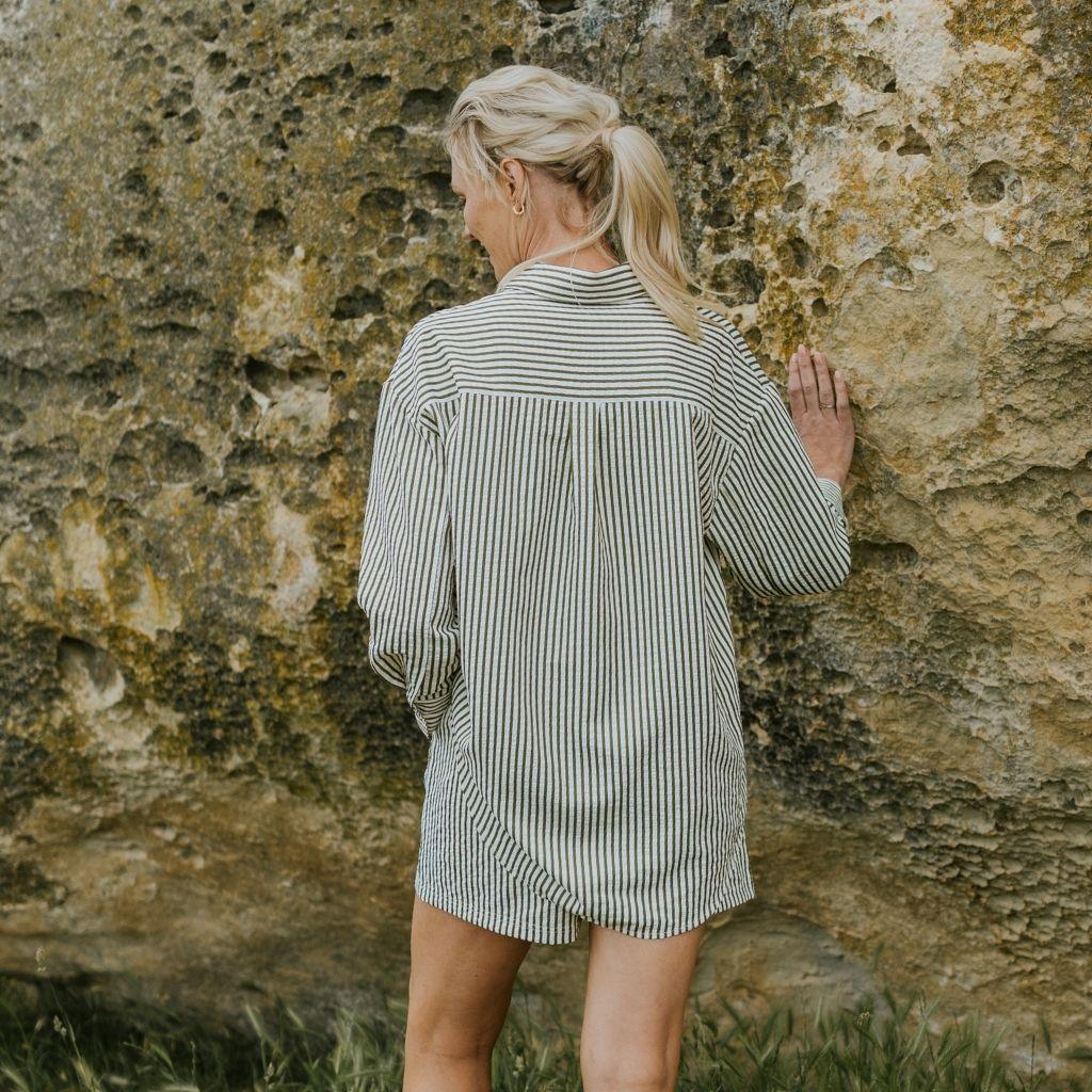 Sassy Women's Long Sleeve Striped Shirt | Bonsai Green & White - Image 5