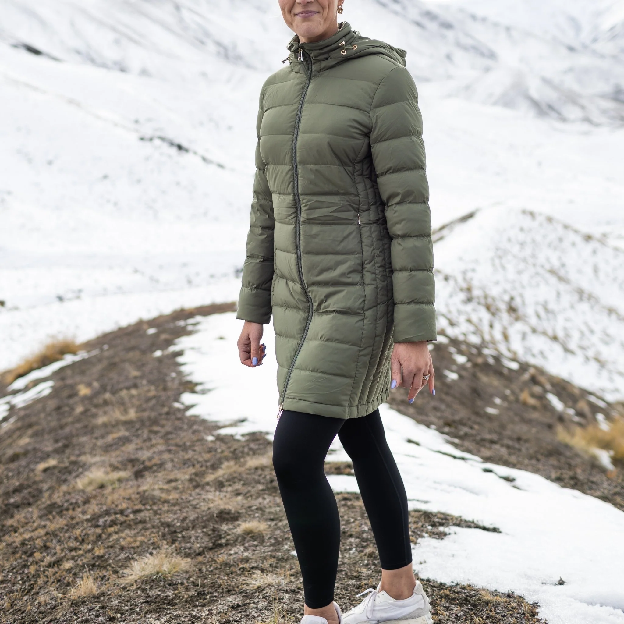 Sydney Packable Puffer Down Coat - Olive Green - Image 4