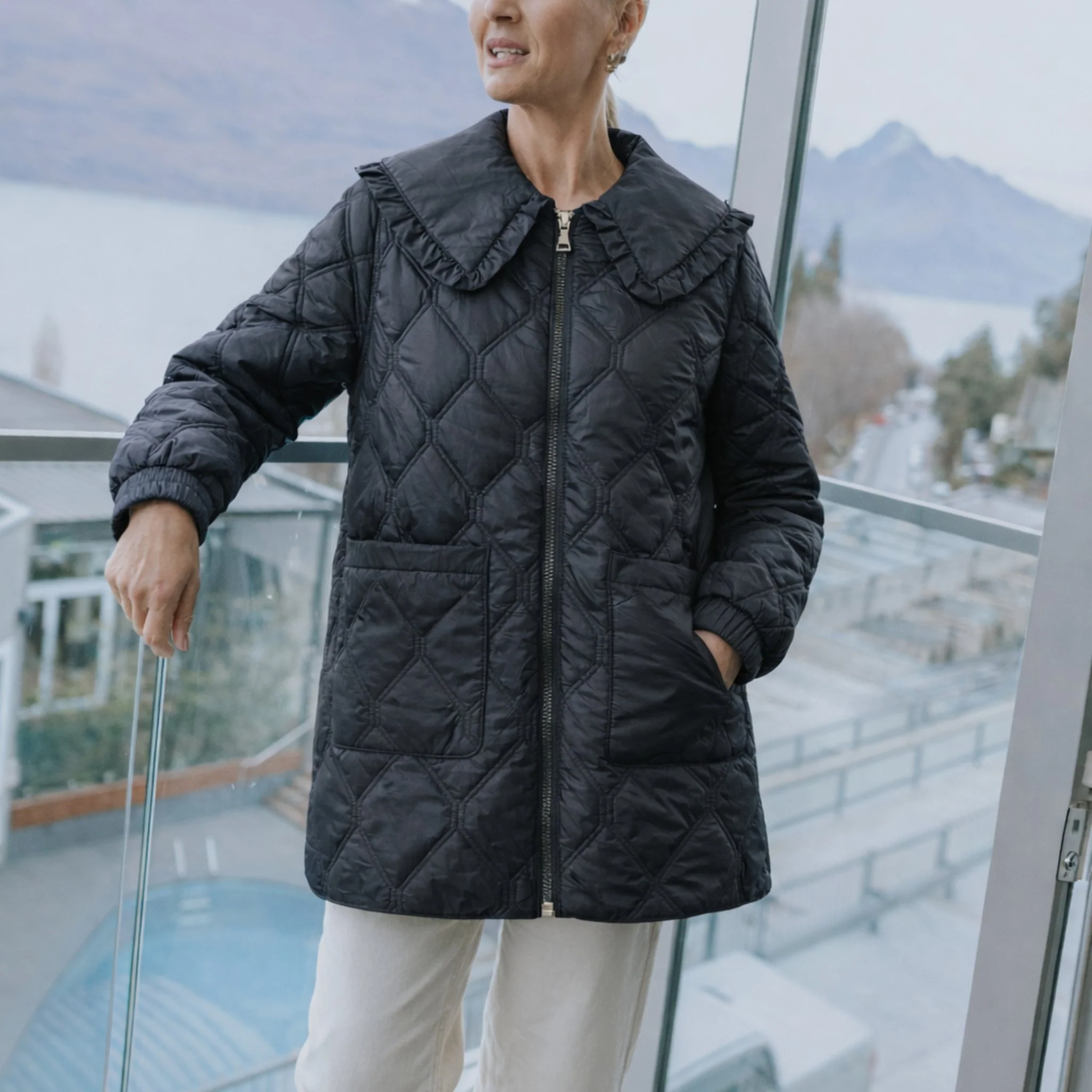 Tess Quilted Coat - Black - Image 3