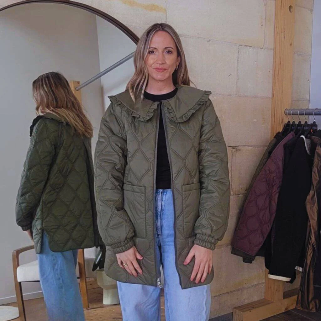 Tess Quilted Coat - Olive Green - Image 4